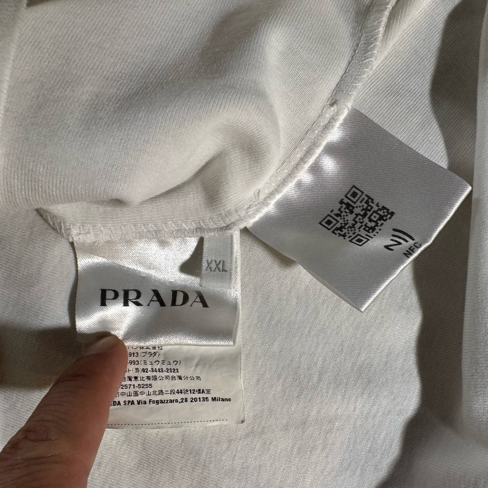 Prada White Triangle Logo T-Shirt Men's XXL Cotton Short Sleeve - Picture 8 of 9